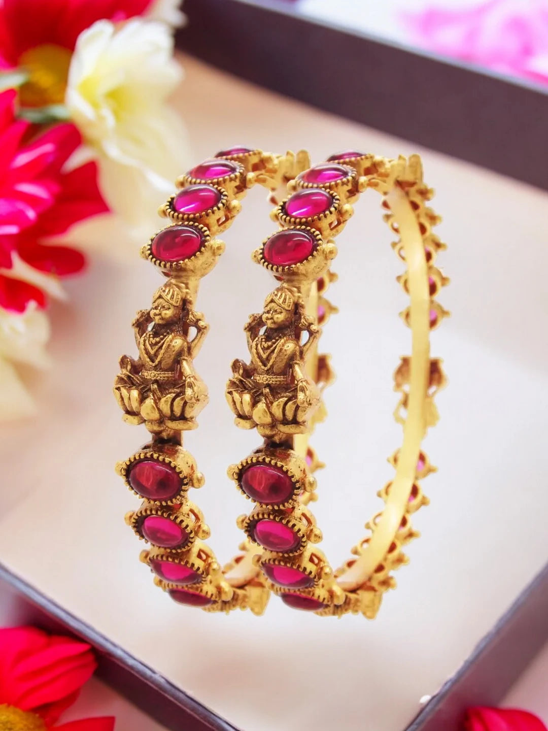 Pink Stone Temple Bangles