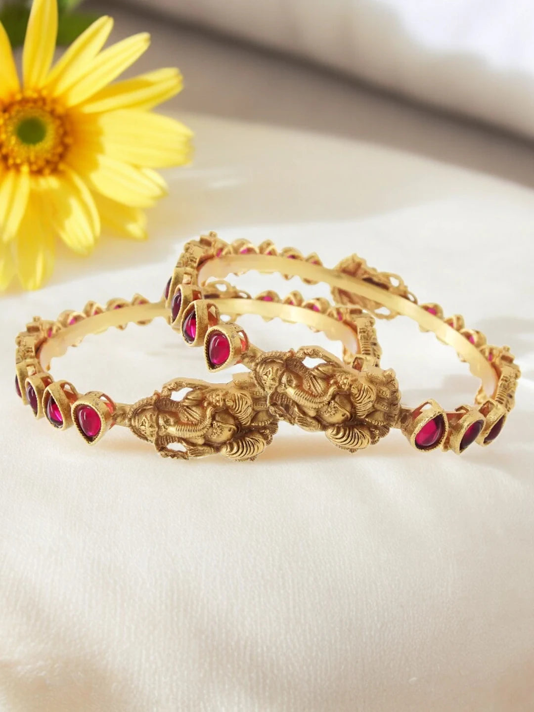 Ruby Stone Temple Bangles