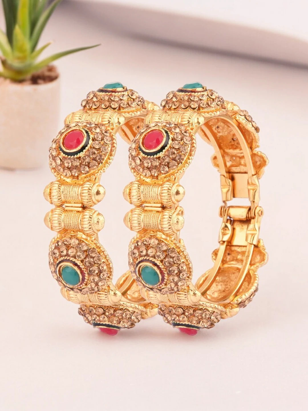 CZ & Polki Kada Bangle Set