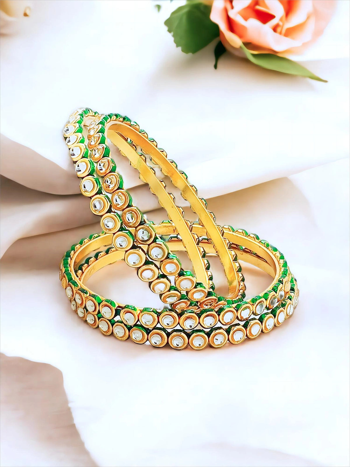 Gold Plated Kundan 4Pc Bangle