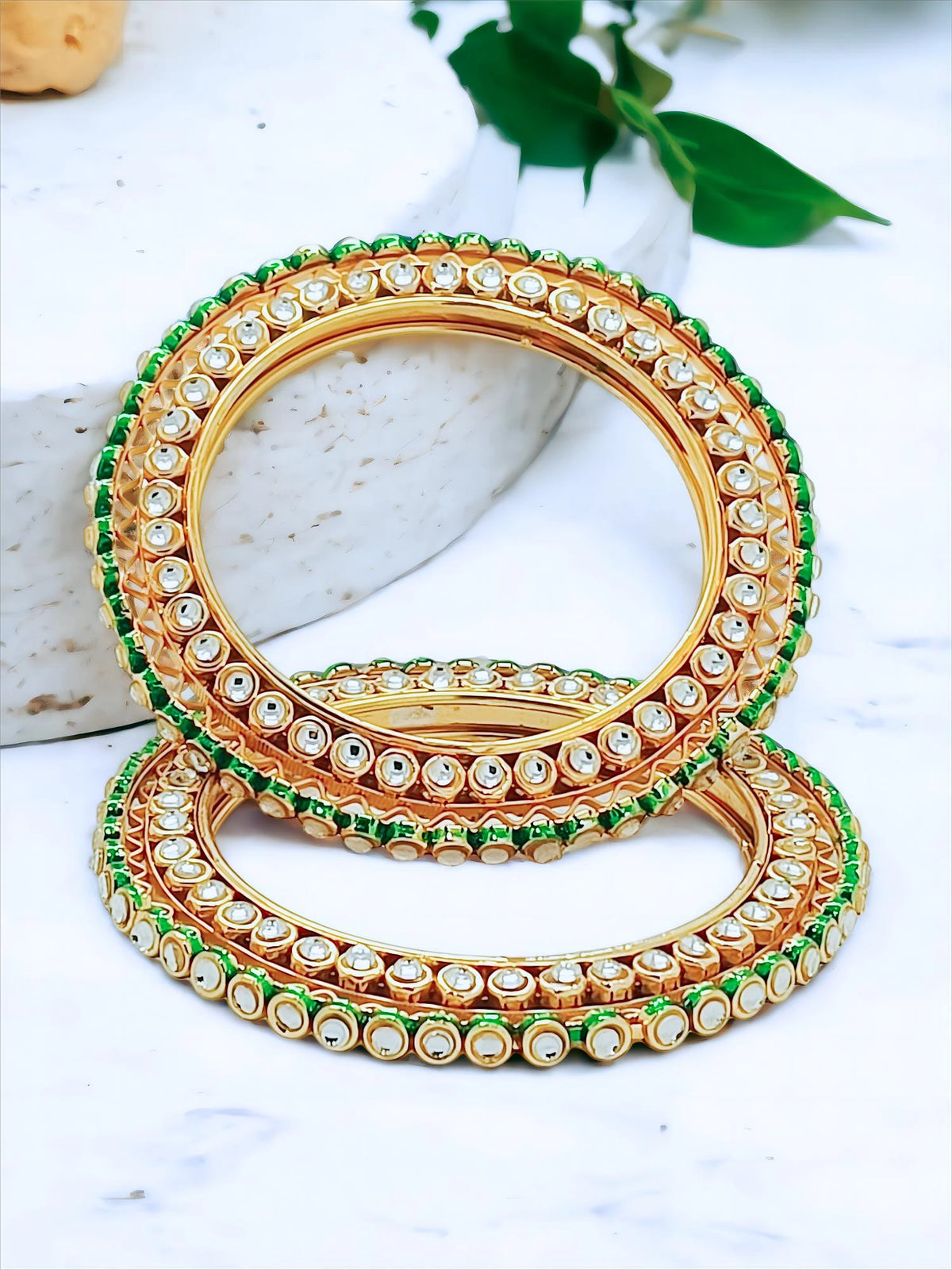 Rajputi Gold Plated Kundan 2Pc Bangle Kada