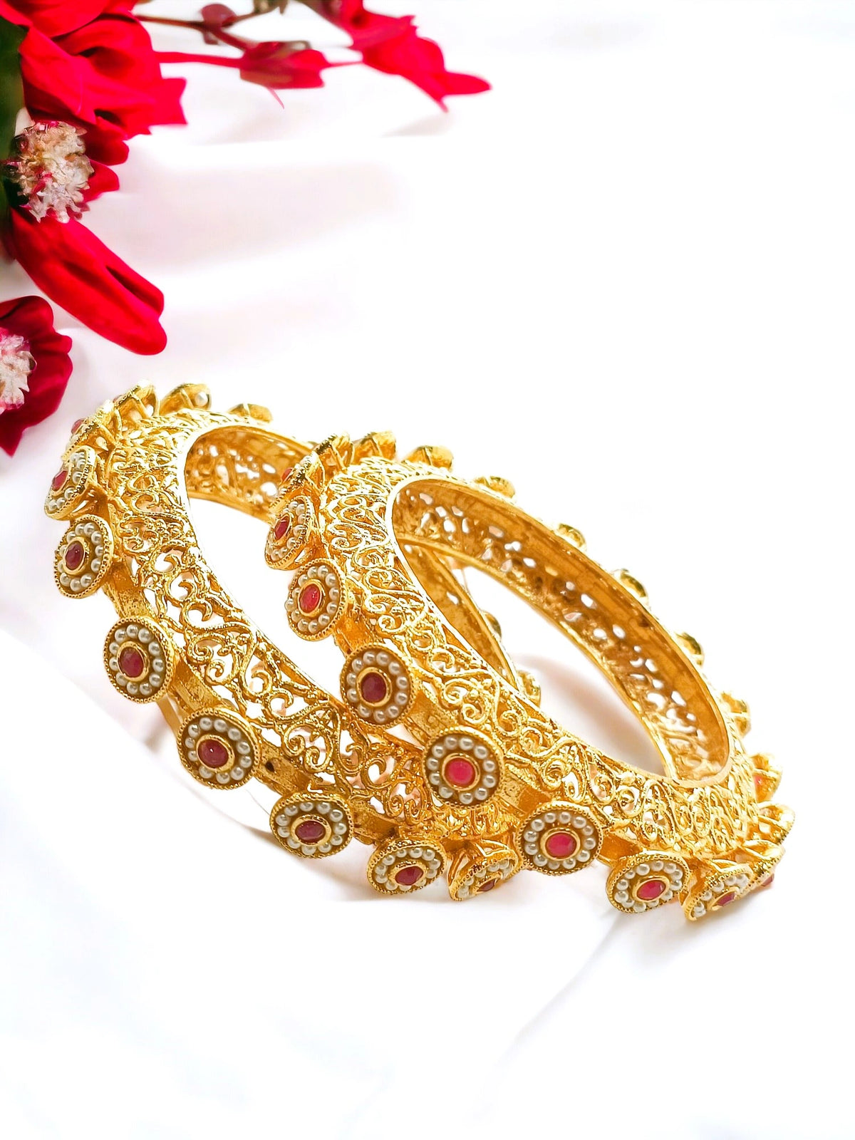 Maharani Collection Gold Plated 2Pc Pearl Gokhru Bangle Kada