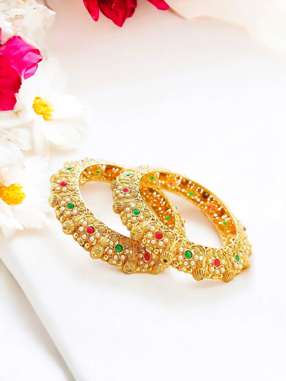 Gold Plated Maharani Style 2pc Bangle Kada