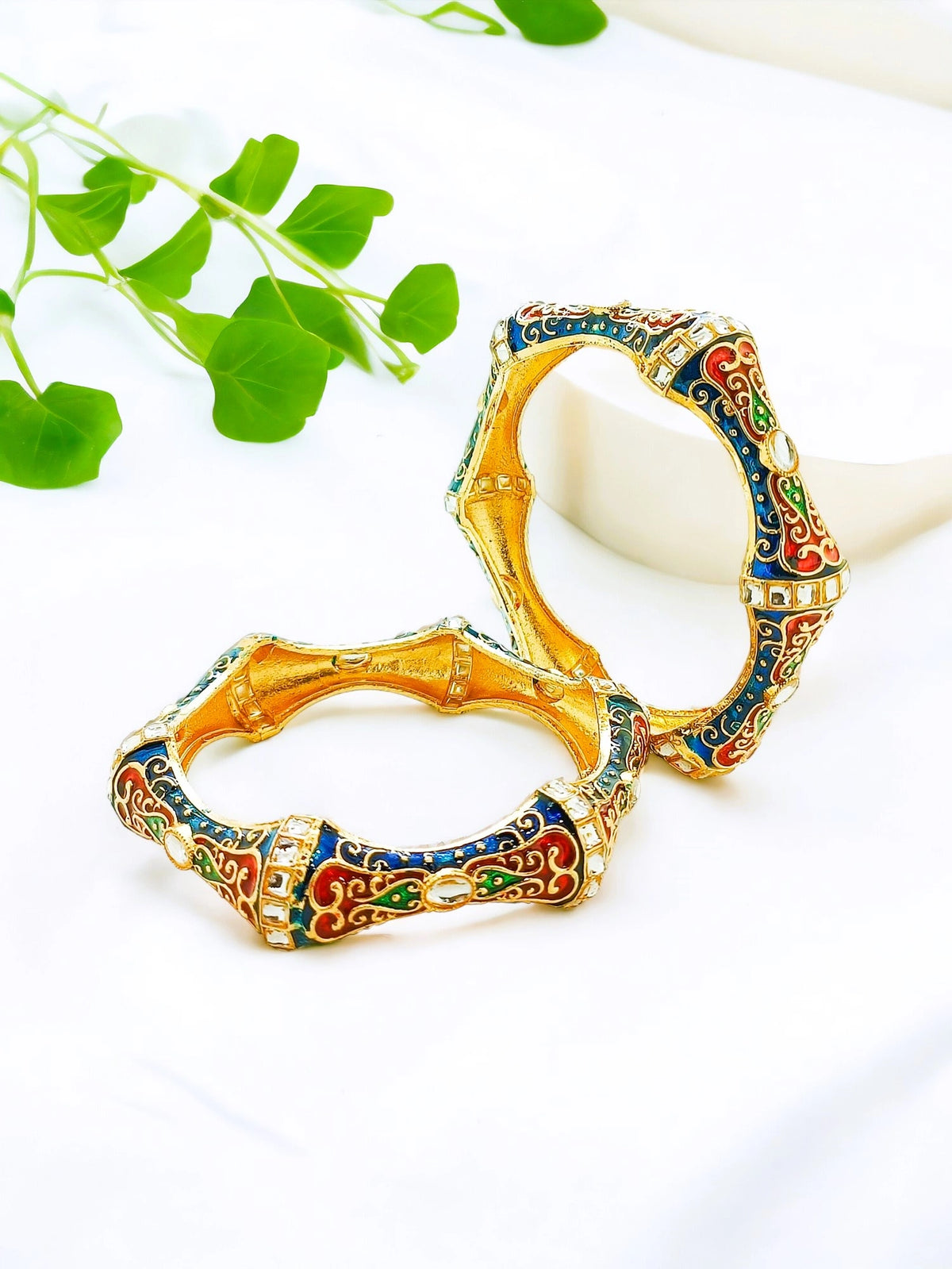 Hexagonal Kundan Meenakari 2pc Bangle