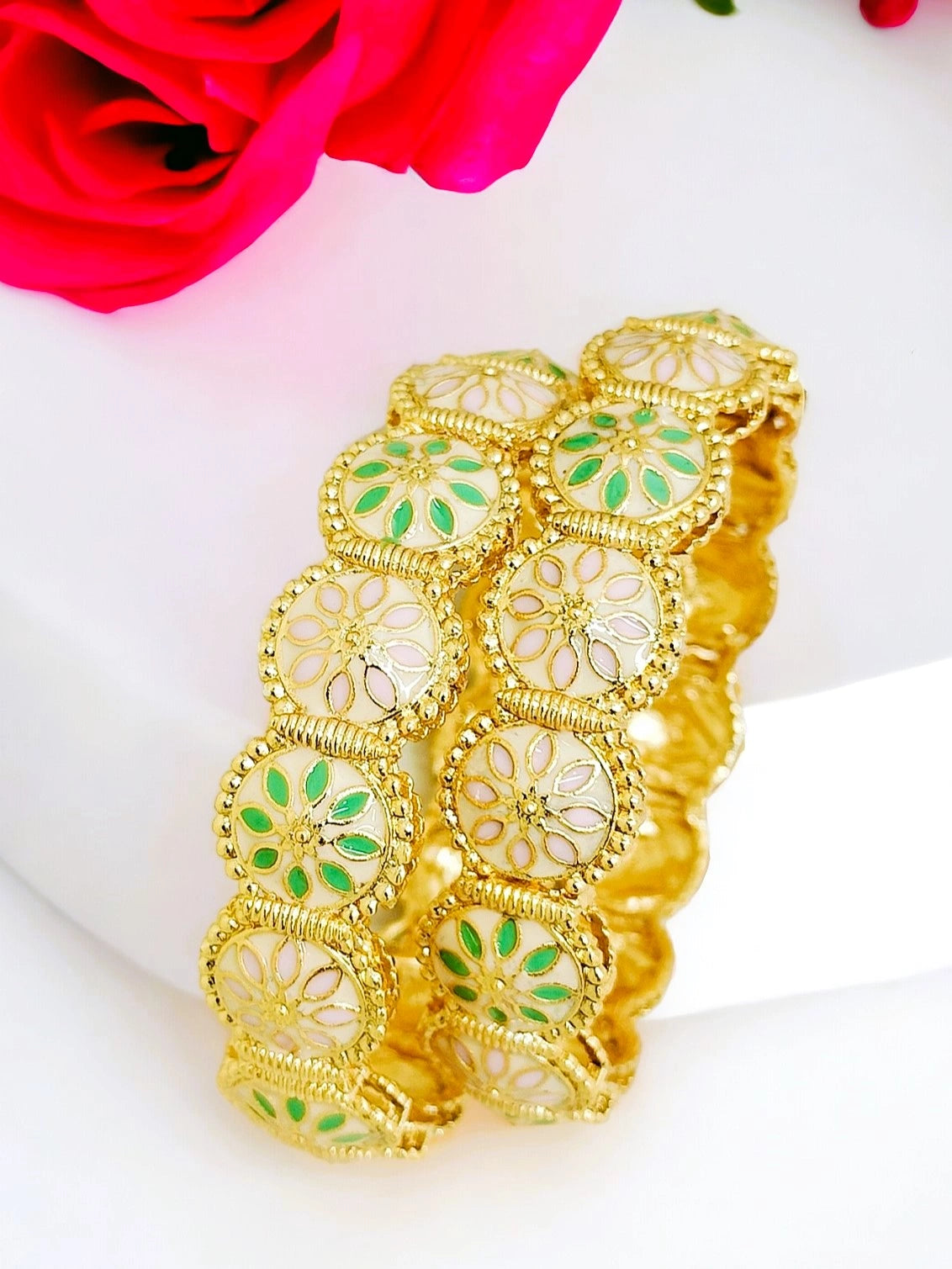 Gold Plated Meenakari Pastel 2Pc Bangle