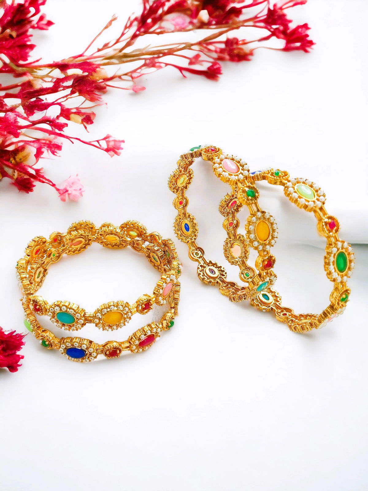 Gold Plated Multicolor 4Pc Bangle Set