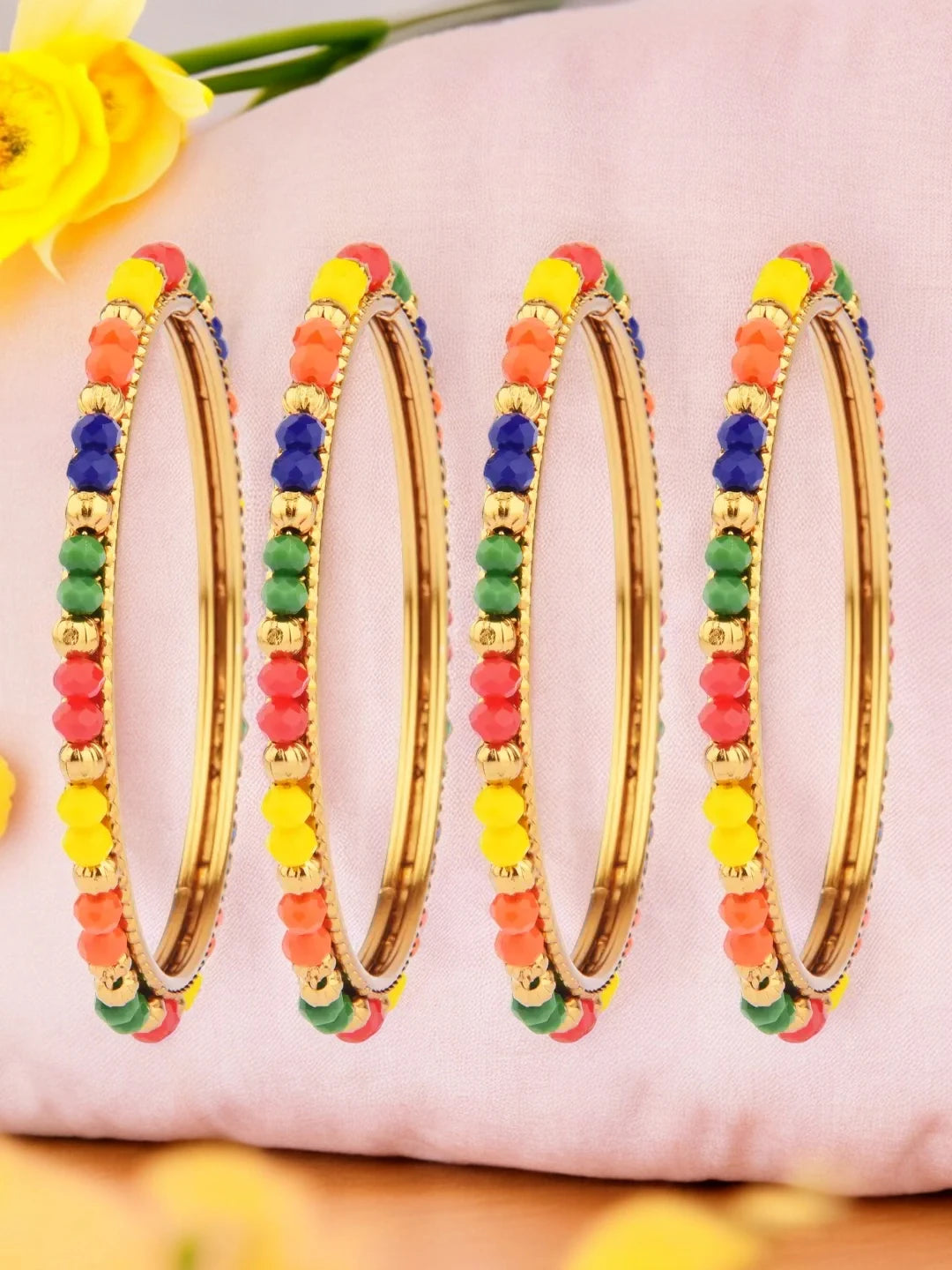 Multicolor Beads Bangles - Set of 4