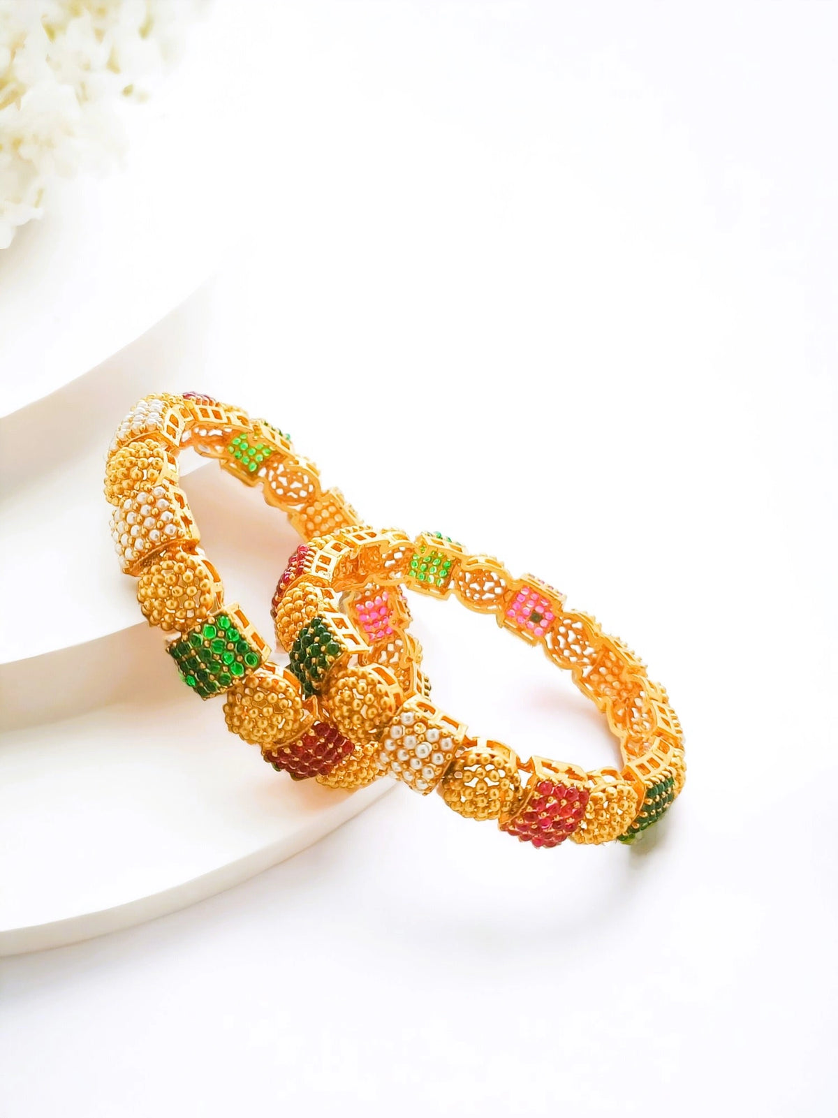 Gold Plated 2Pc Pearl Thushi Style Bangle