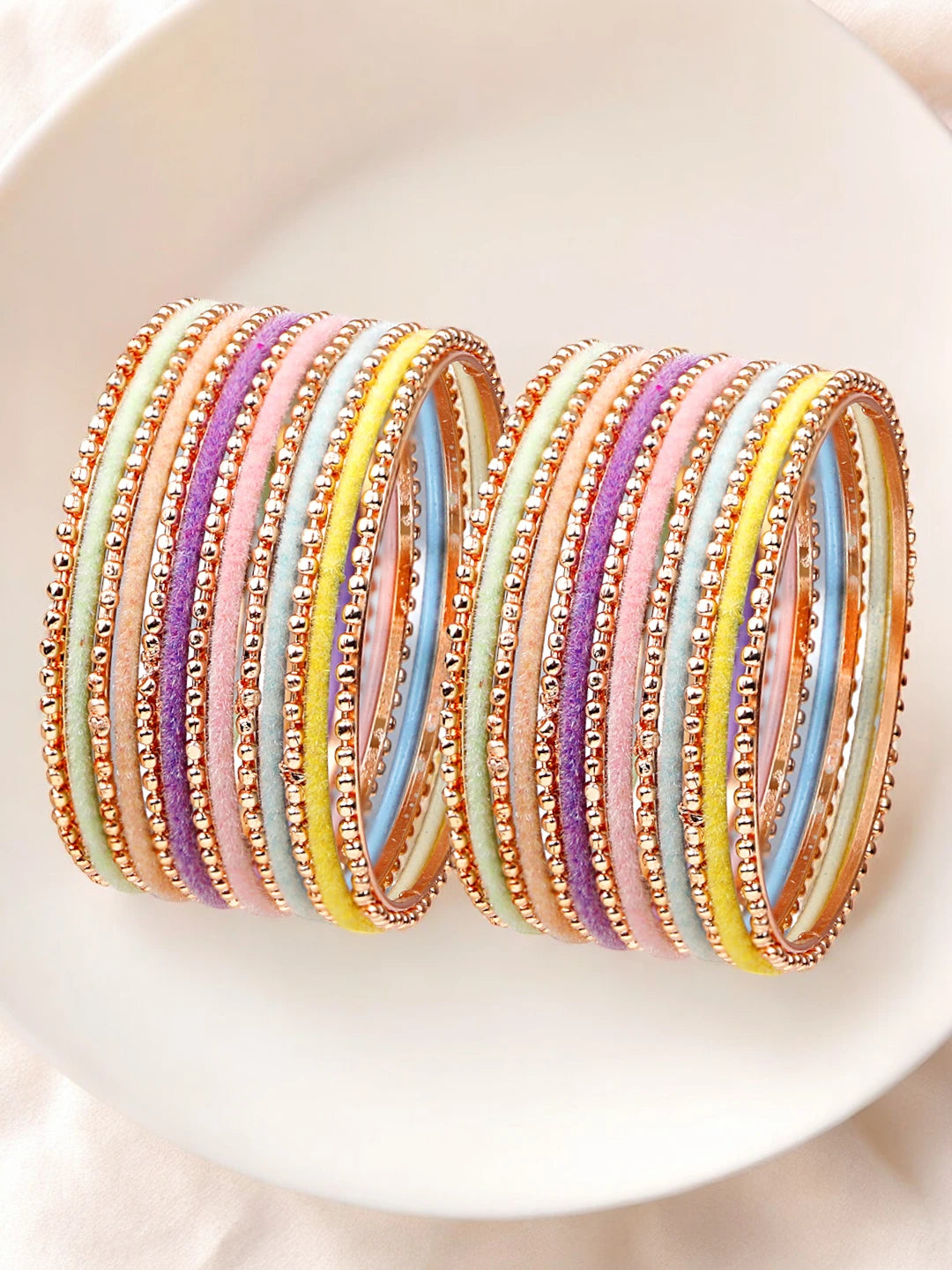 Pastel Prism Metal Multicolor Velvet 26Pc Bangles